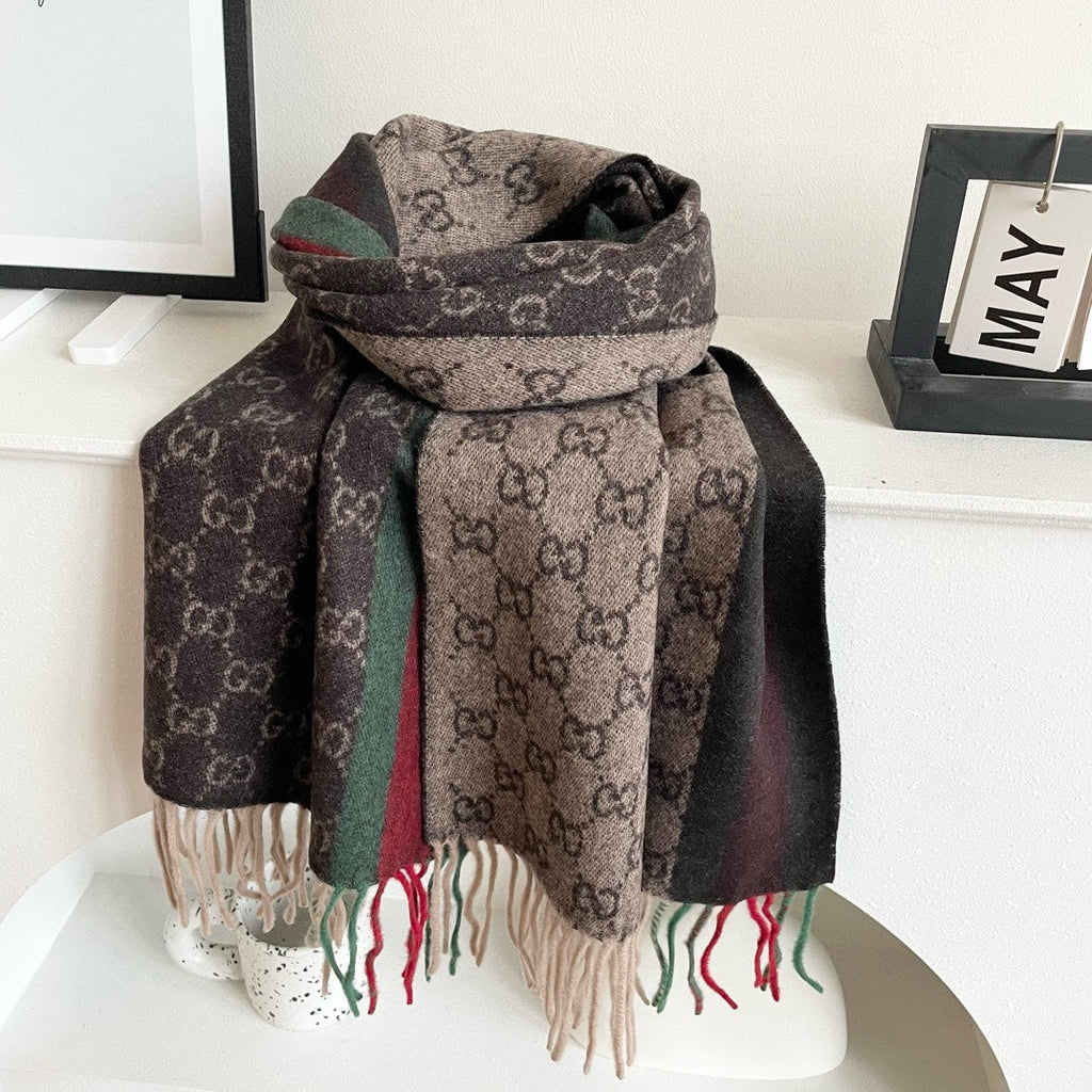 GUCCI SCARF 200 CM IN DARK BROWN MONOGRAM CASHMERE 399765