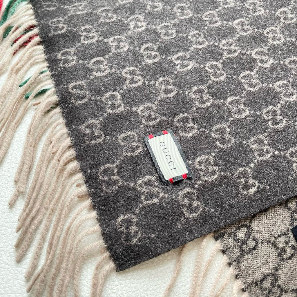 GUCCI SCARF 200 CM IN DARK BROWN MONOGRAM CASHMERE 399765