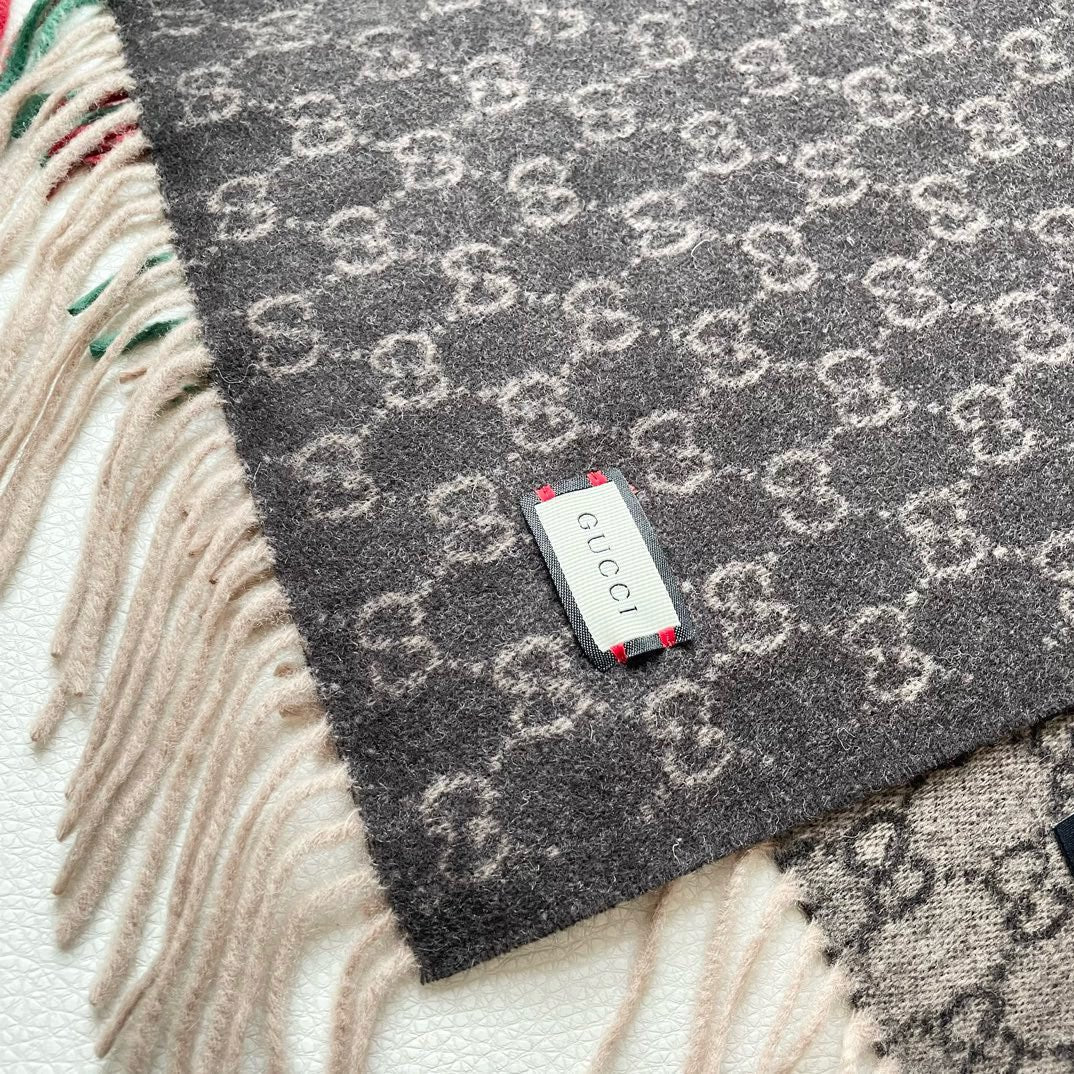 GUCCI SCARF 200 CM IN DARK BROWN MONOGRAM CASHMERE 399765
