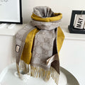 GUCCI SCARF 195 CM IN DIJON YELLOW AND KHAKI BROWN CASHMERE 401403