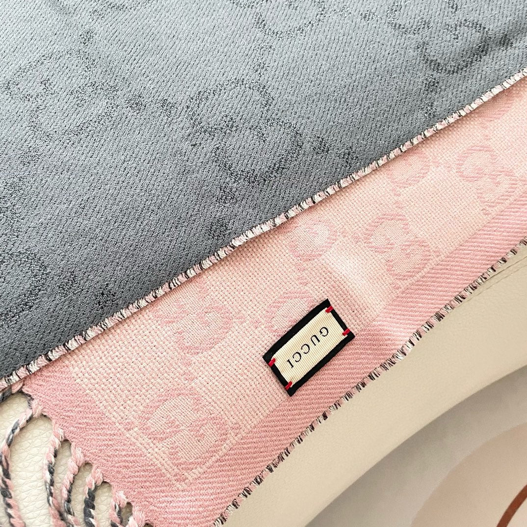 GUCCI SCARF 195 CM IN SHARK GRAY AND LIGHT PINK CASHMERE 401404