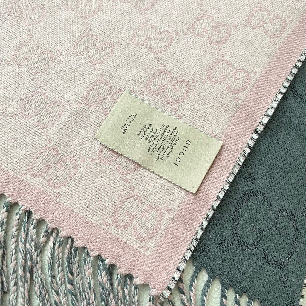 GUCCI SCARF 195 CM IN SHARK GRAY AND LIGHT PINK CASHMERE 401404