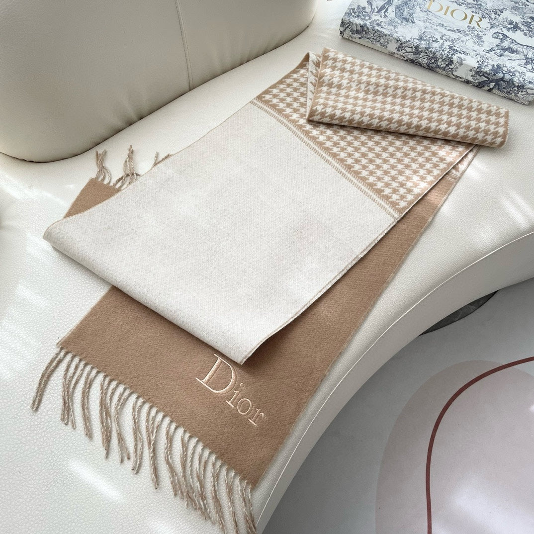 DIOR SCARF 180 CM CAMEL BEIGE WOOL AND CASHMERE 407335