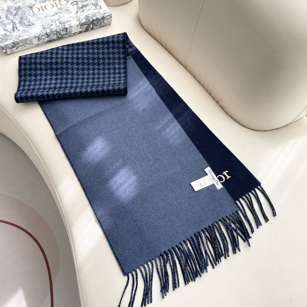 DIOR SCARF 180 CM NAVY BLUE WOOL AND CASHMERE 407336