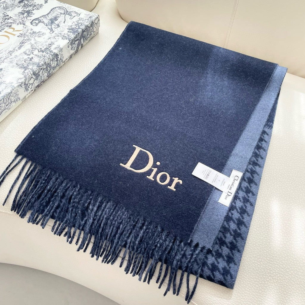 DIOR SCARF 180 CM NAVY BLUE WOOL AND CASHMERE 407336