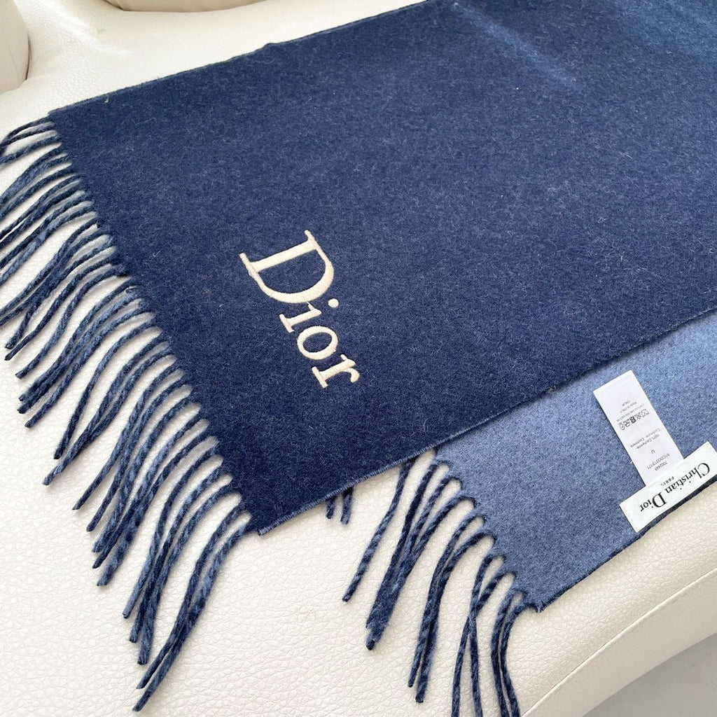 DIOR SCARF 180 CM NAVY BLUE WOOL AND CASHMERE 407336