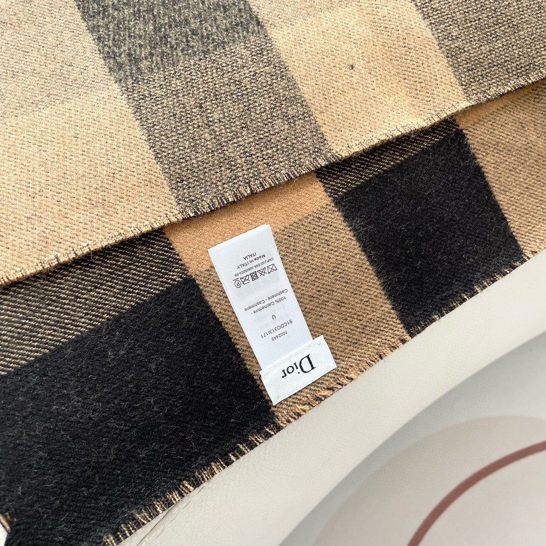 DIOR CHECK SCARF 180 CM IN BLACK MIX SAND YELLOW CASHMERE AND WOOL 415298