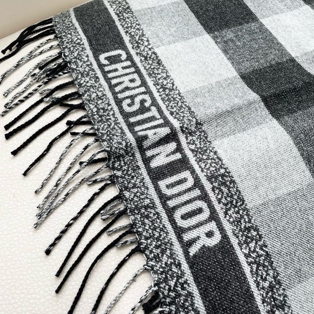 DIOR CHECK SCARF 180 CM IN BLACK MIX WHITE CASHMERE AND WOOL 415299