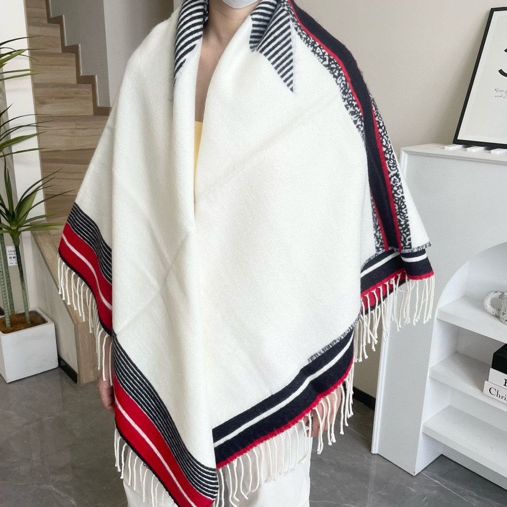DIOR LARGE SHAWL 140 CM IN WHITE MIX COLORFUL CASHMERE AND WOOL 416843