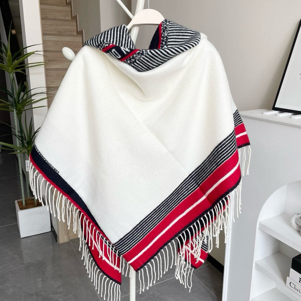 DIOR LARGE SHAWL 140 CM IN WHITE MIX COLORFUL CASHMERE AND WOOL 416843