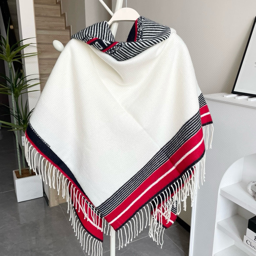 DIOR LARGE SHAWL 140 CM IN WHITE MIX COLORFUL CASHMERE AND WOOL 416843