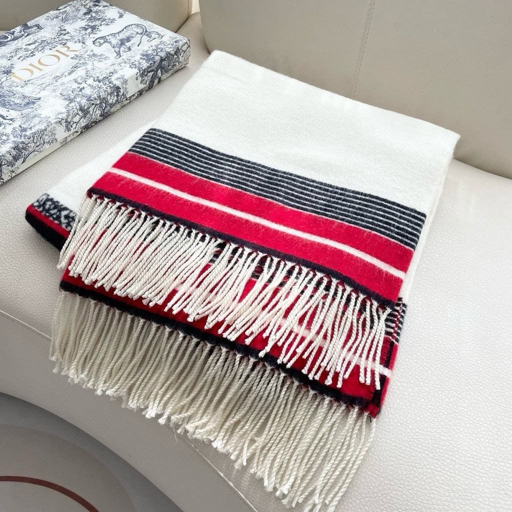 DIOR LARGE SHAWL 140 CM IN WHITE MIX COLORFUL CASHMERE AND WOOL 416843