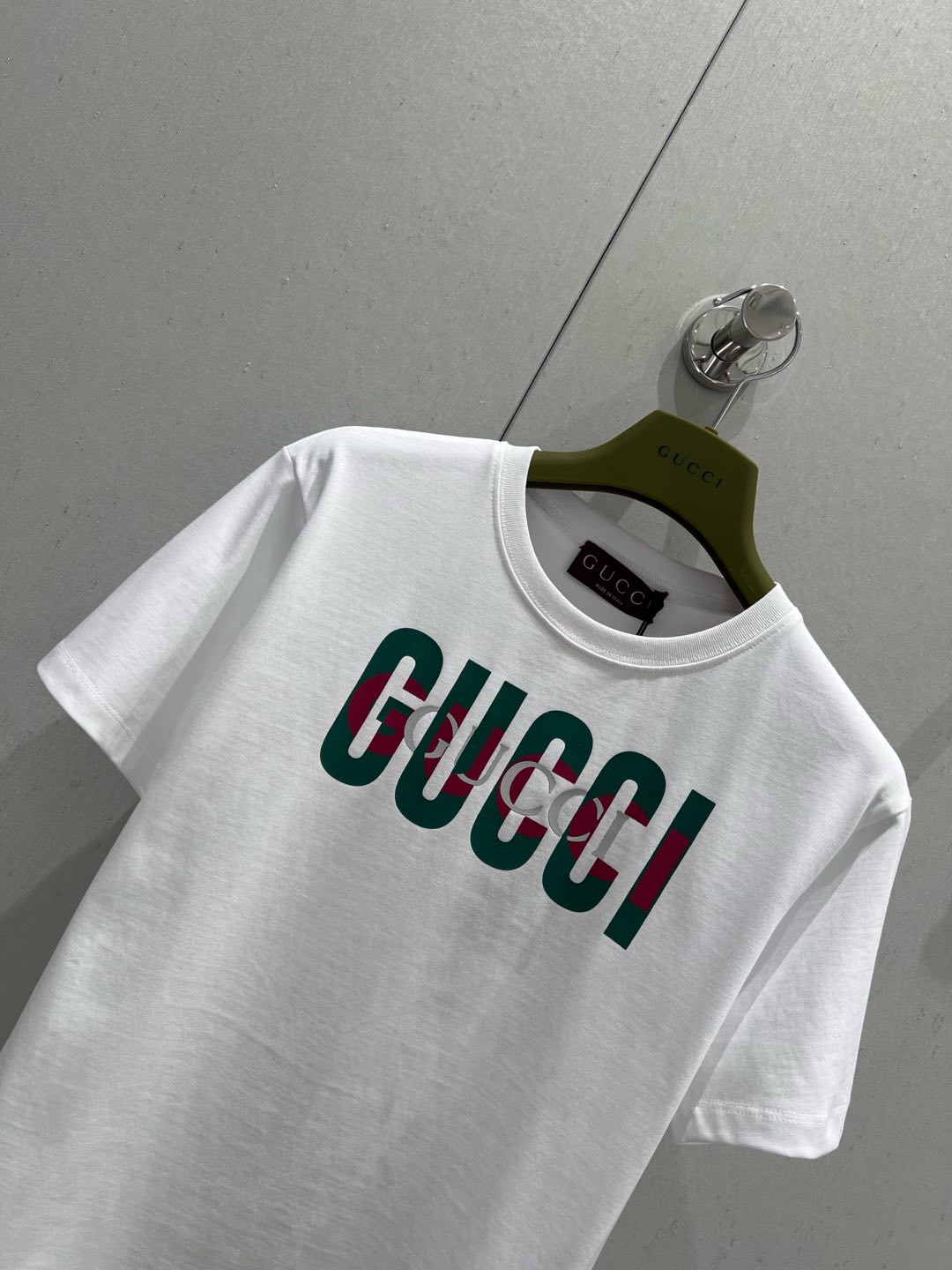 GUCCI Gucci 2025 Print Short Sleeve T-shirt White Green Red Cotton
