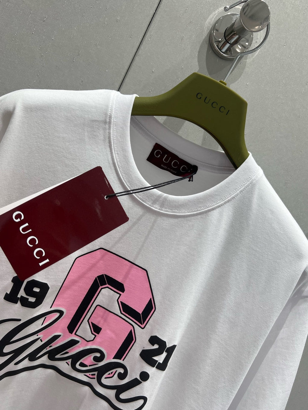 GUCCI Gucci 25 Print Short Sleeve T-shirt Pink White Cotton