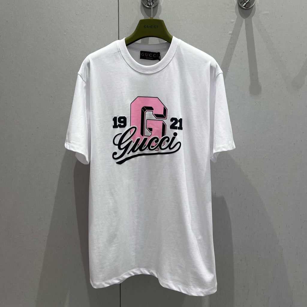 GUCCI Gucci 25 Print Short Sleeve T-shirt Pink White Cotton