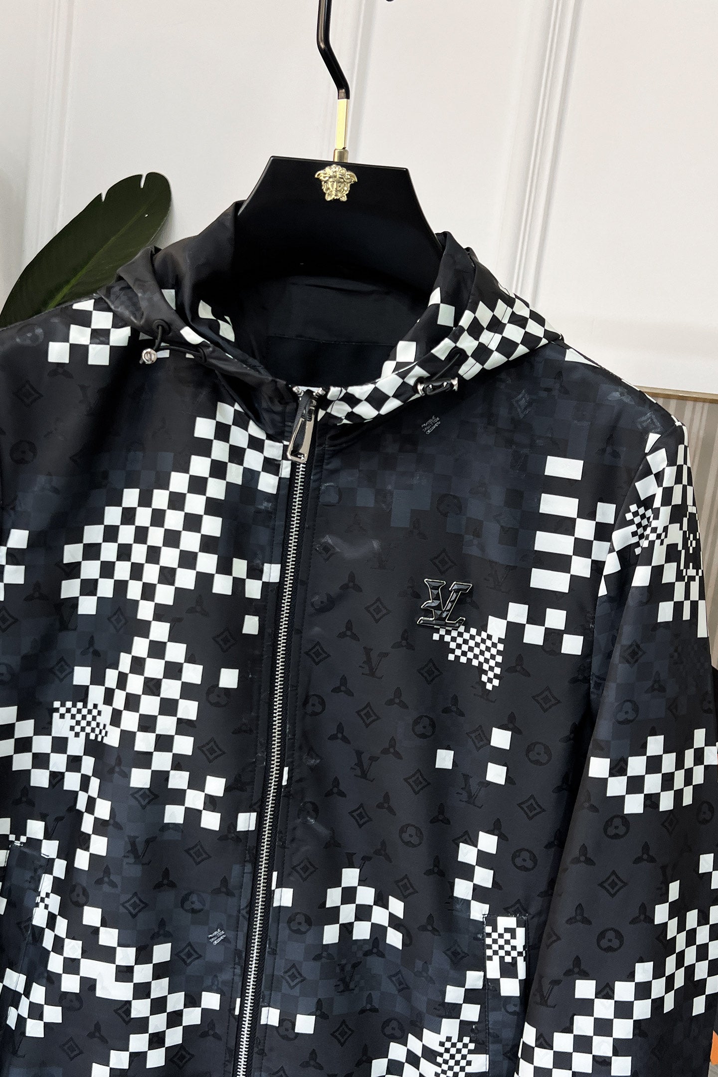 LOUIS VUITTON LV HOODED JACKET BLACK AND WHITE DAMIER 239118