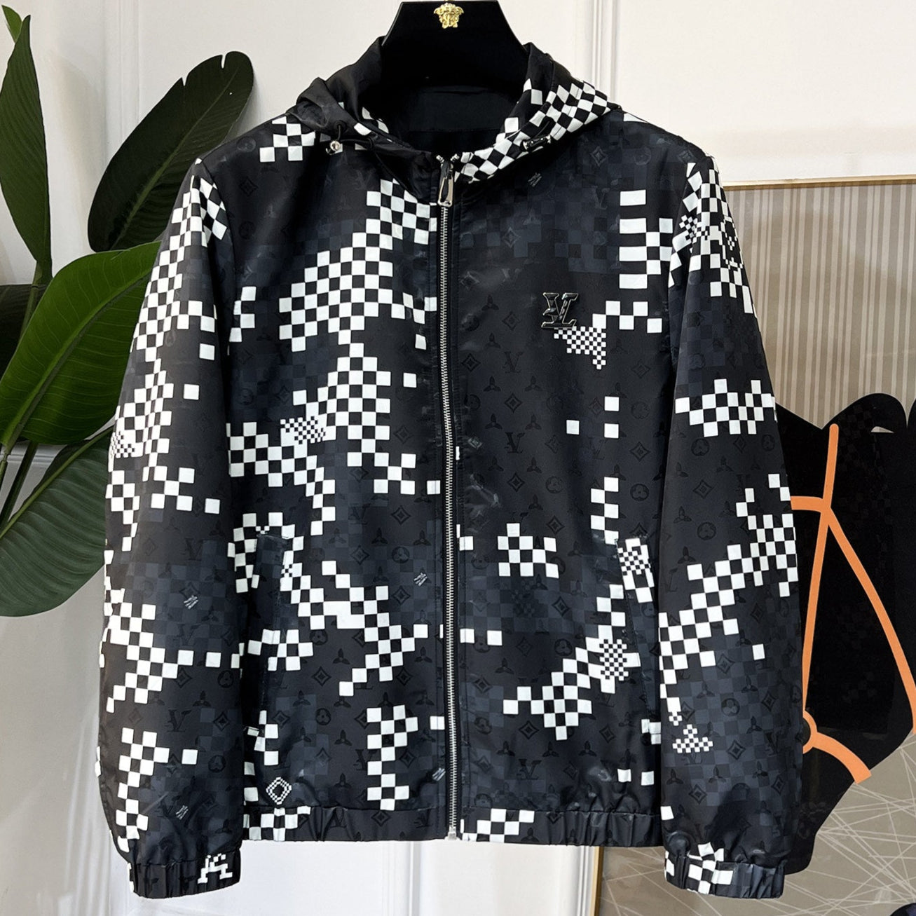 LOUIS VUITTON LV HOODED JACKET BLACK AND WHITE DAMIER 239118