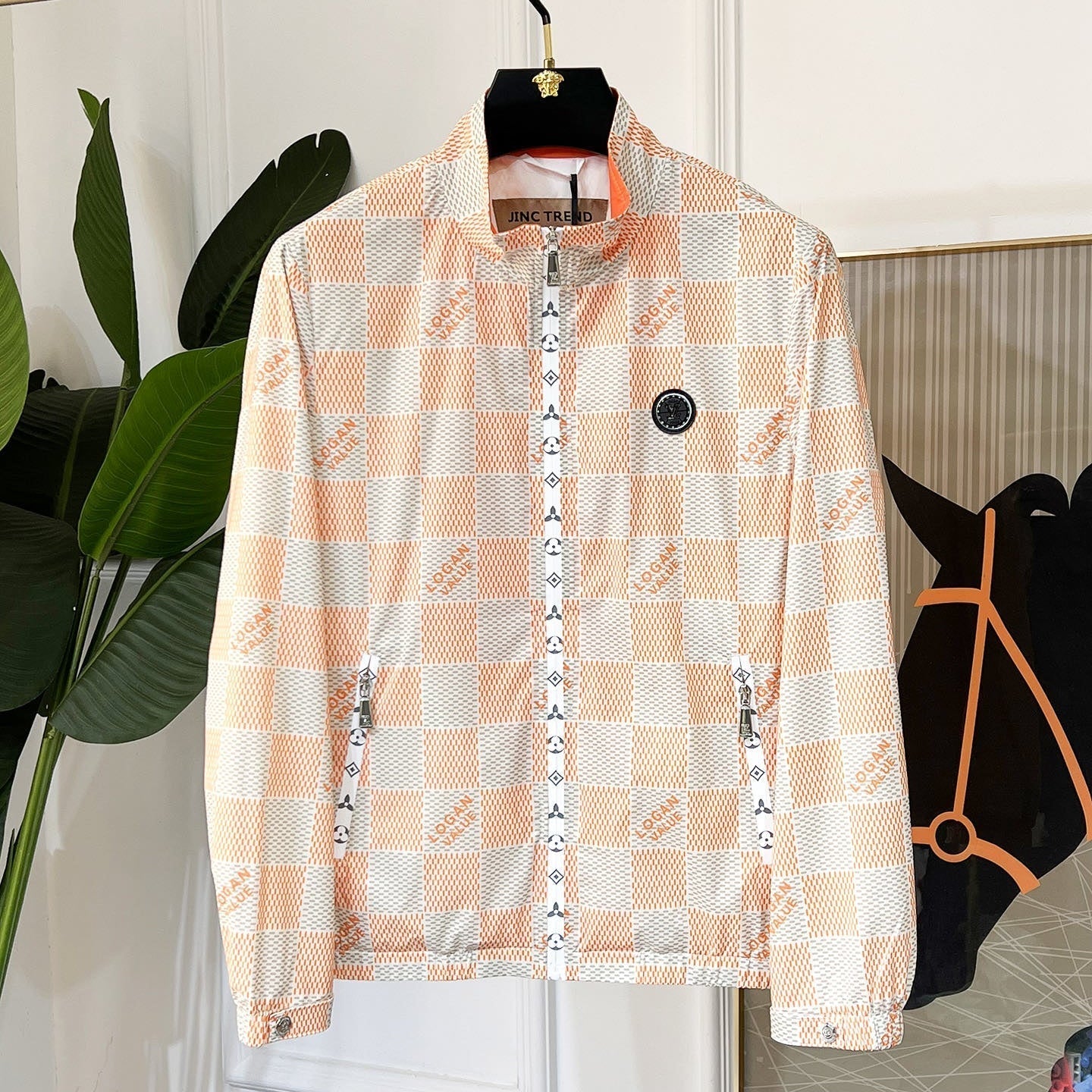 LOUIS VUITTON LV ORANGE AND GRAY DAMIER JACKET 239117