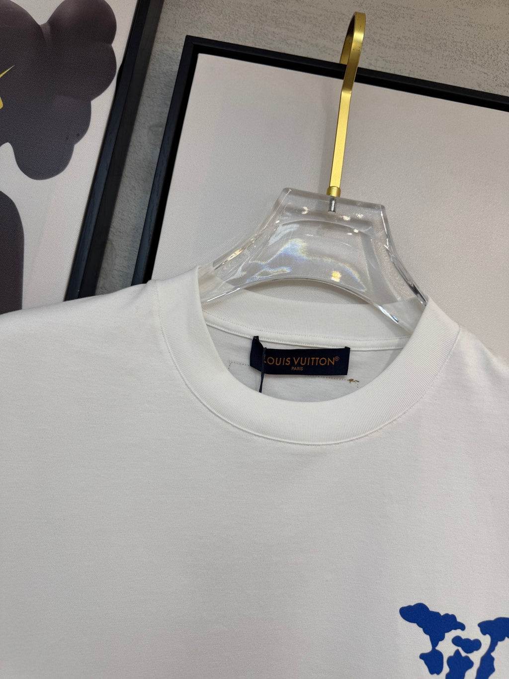 LOUIS VUITTON LV WHITE COTTON T-SHIRT BLUE STYLIZED LOGO 238917