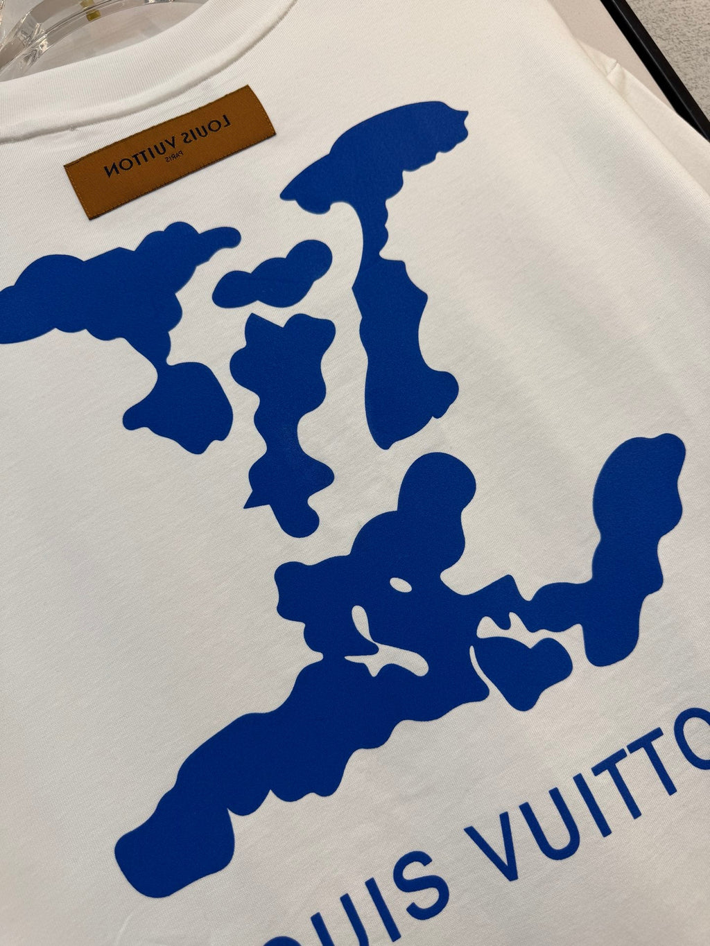 LOUIS VUITTON LV WHITE COTTON T-SHIRT BLUE STYLIZED LOGO 238917