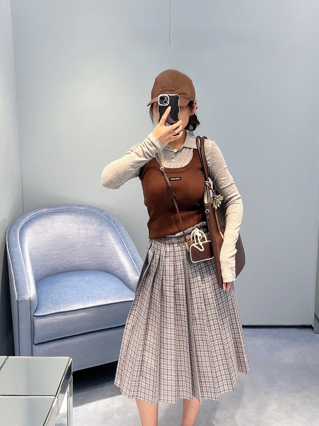 MIUMIU PLAID PLEATED SKIRT STYLE 718