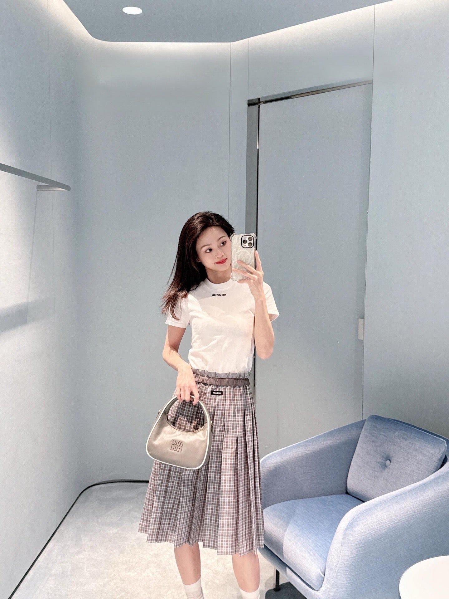 MIUMIU PLAID PLEATED SKIRT STYLE 718