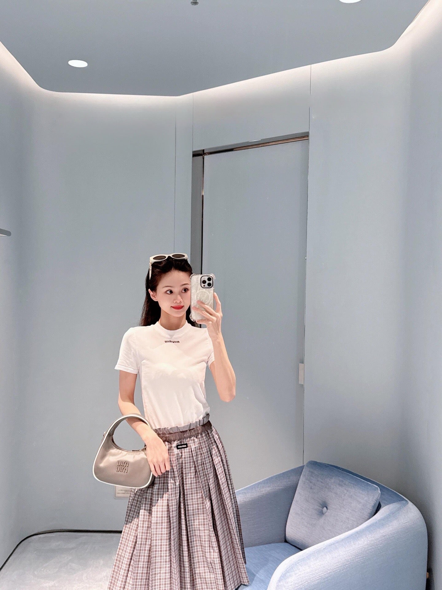 MIUMIU PLAID PLEATED SKIRT STYLE 718