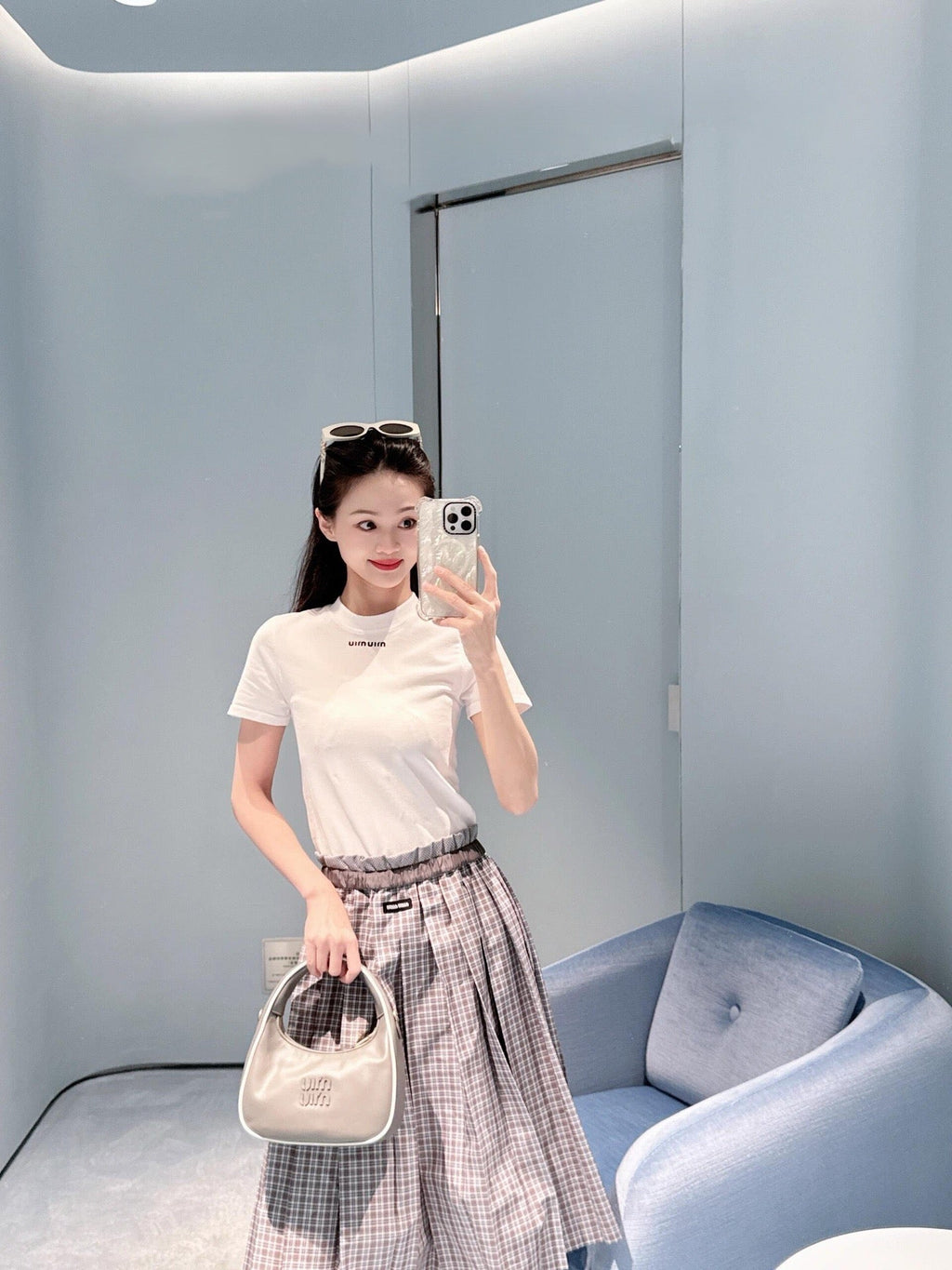 MIUMIU PLAID PLEATED SKIRT STYLE 718