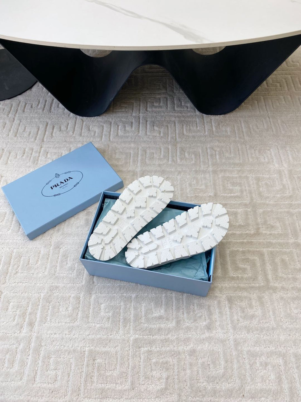 PRADA THICK-SOLED FLIP FLOPS IN WHITE RUBBER