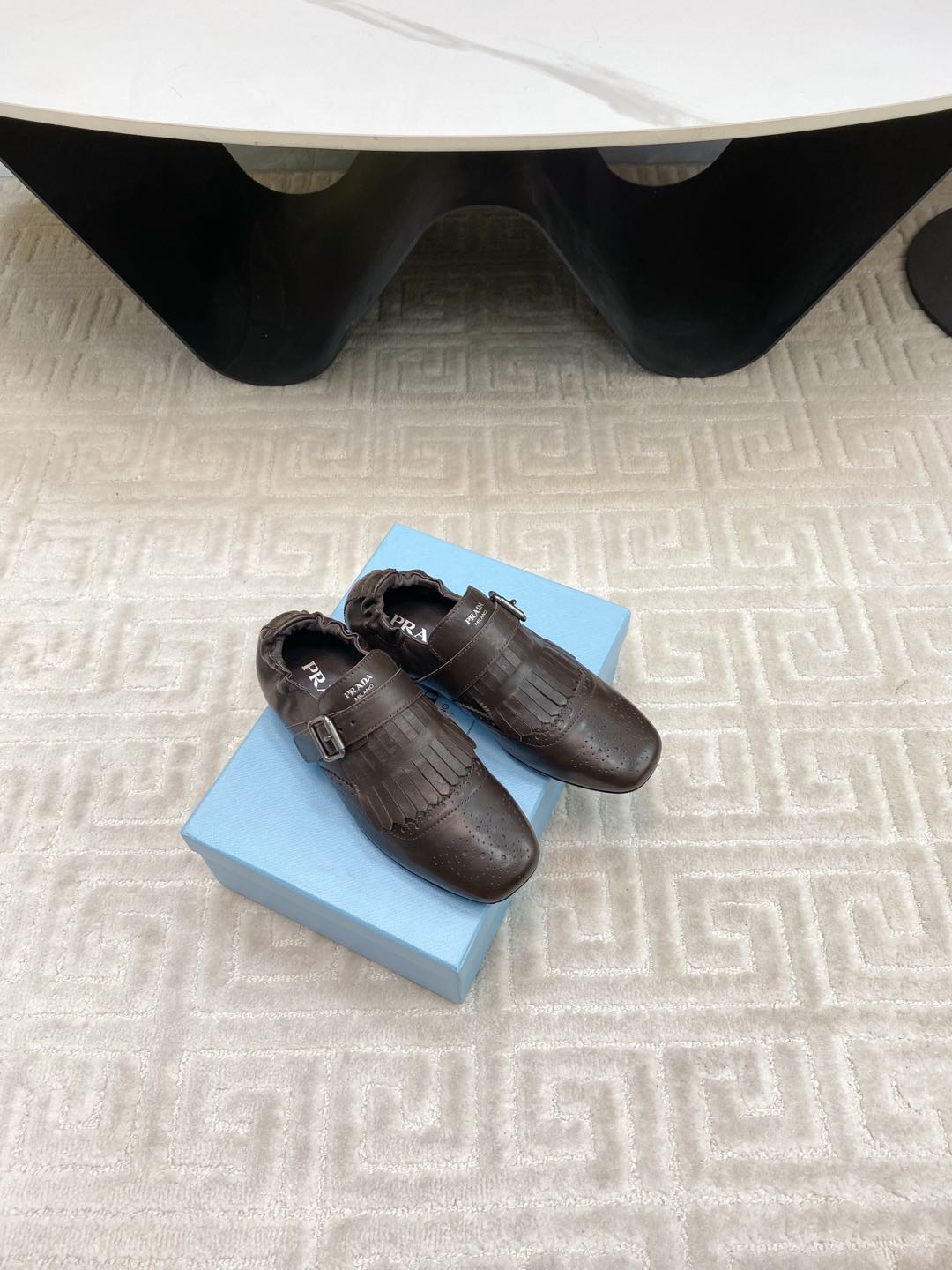 PRADA TASSEL LOAFERS IN WALNUT BROWN LAMBSKIN