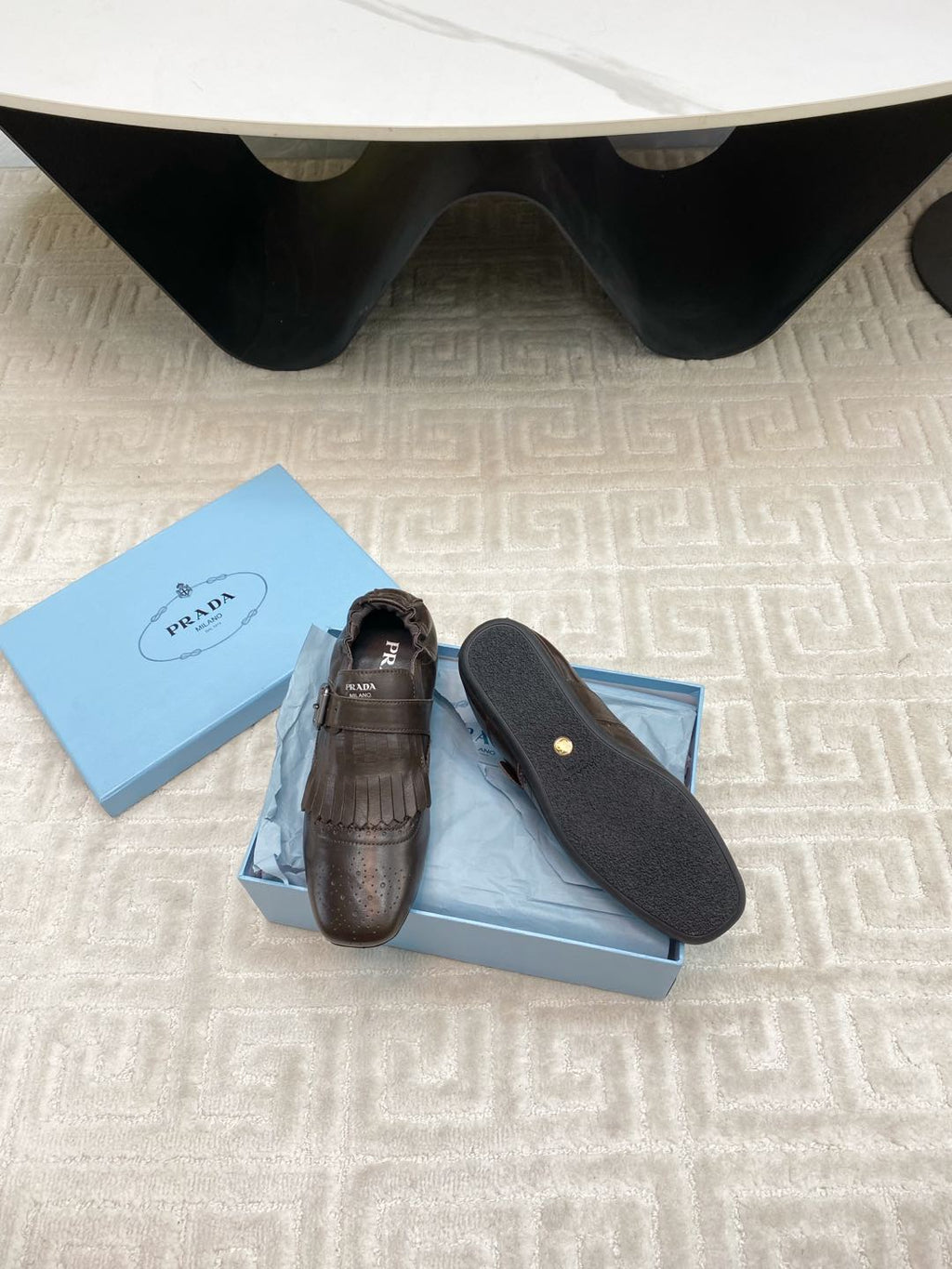 PRADA TASSEL LOAFERS IN WALNUT BROWN LAMBSKIN