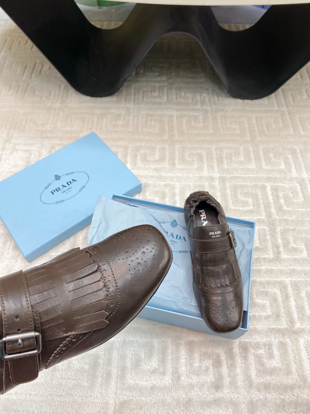 PRADA TASSEL LOAFERS IN WALNUT BROWN LAMBSKIN