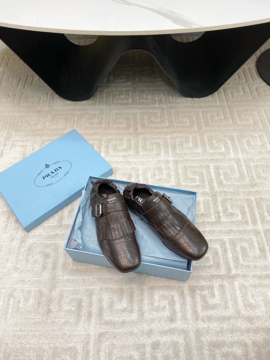 PRADA TASSEL LOAFERS IN WALNUT BROWN LAMBSKIN