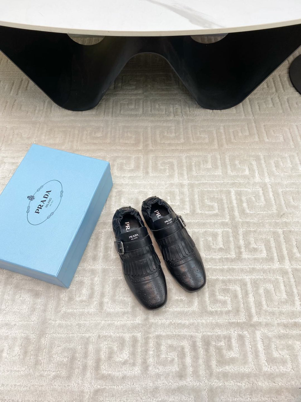 PRADA TASSEL LOAFERS IN BLACK LAMBSKIN