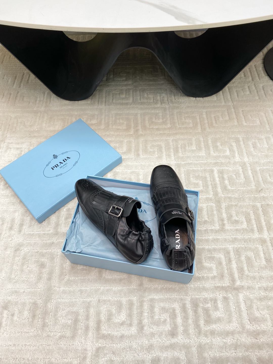 PRADA TASSEL LOAFERS IN BLACK LAMBSKIN