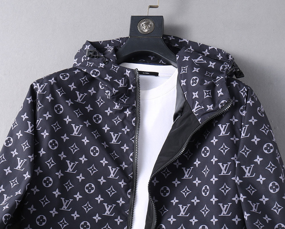 LOUIS VUITTON LV HOODED JACKET NAVY BLUE MONOGRAM AND BLACK 239169