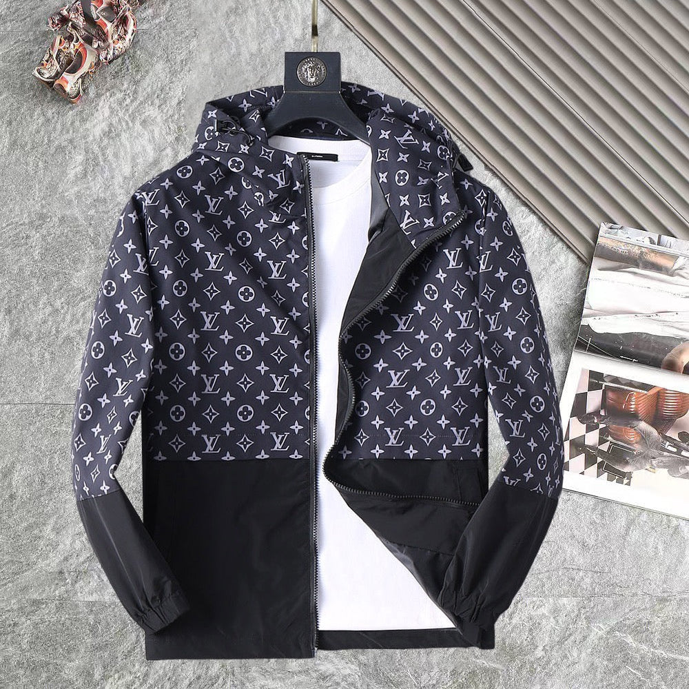 LOUIS VUITTON LV HOODED JACKET NAVY BLUE MONOGRAM AND BLACK 239169