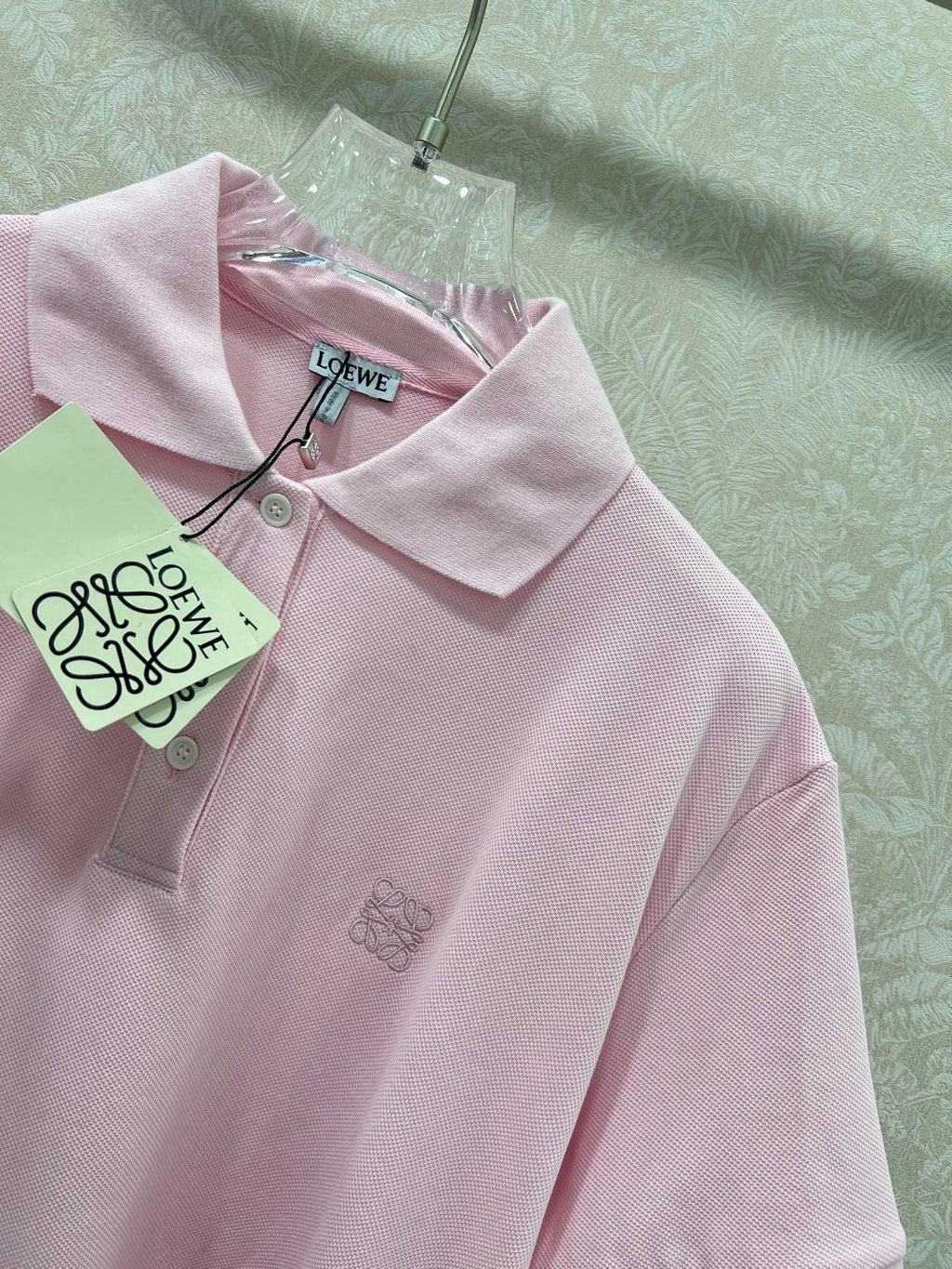 LOEWE OVERSIZED CROPPED POLO SHIRT WITH EMBROIDERED LOGO IN PINK