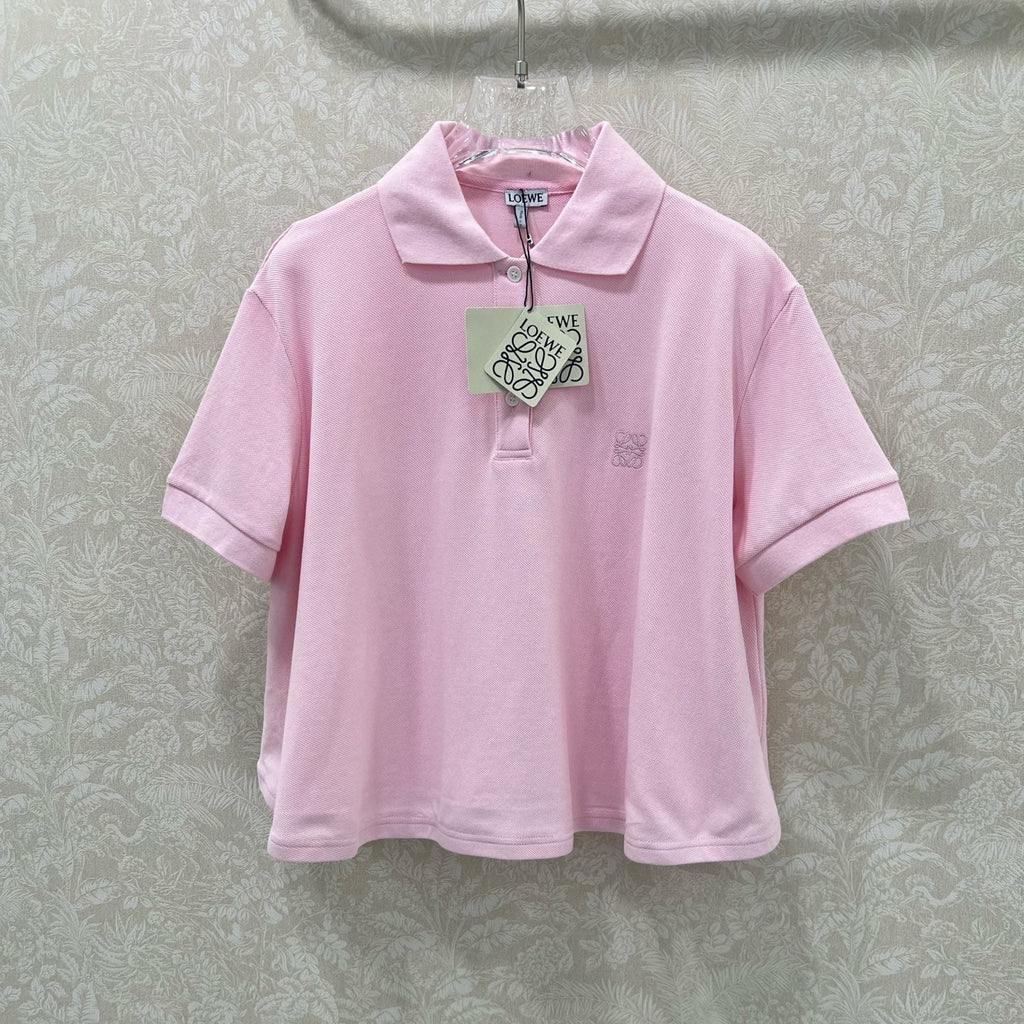 LOEWE OVERSIZED CROPPED POLO SHIRT WITH EMBROIDERED LOGO IN PINK
