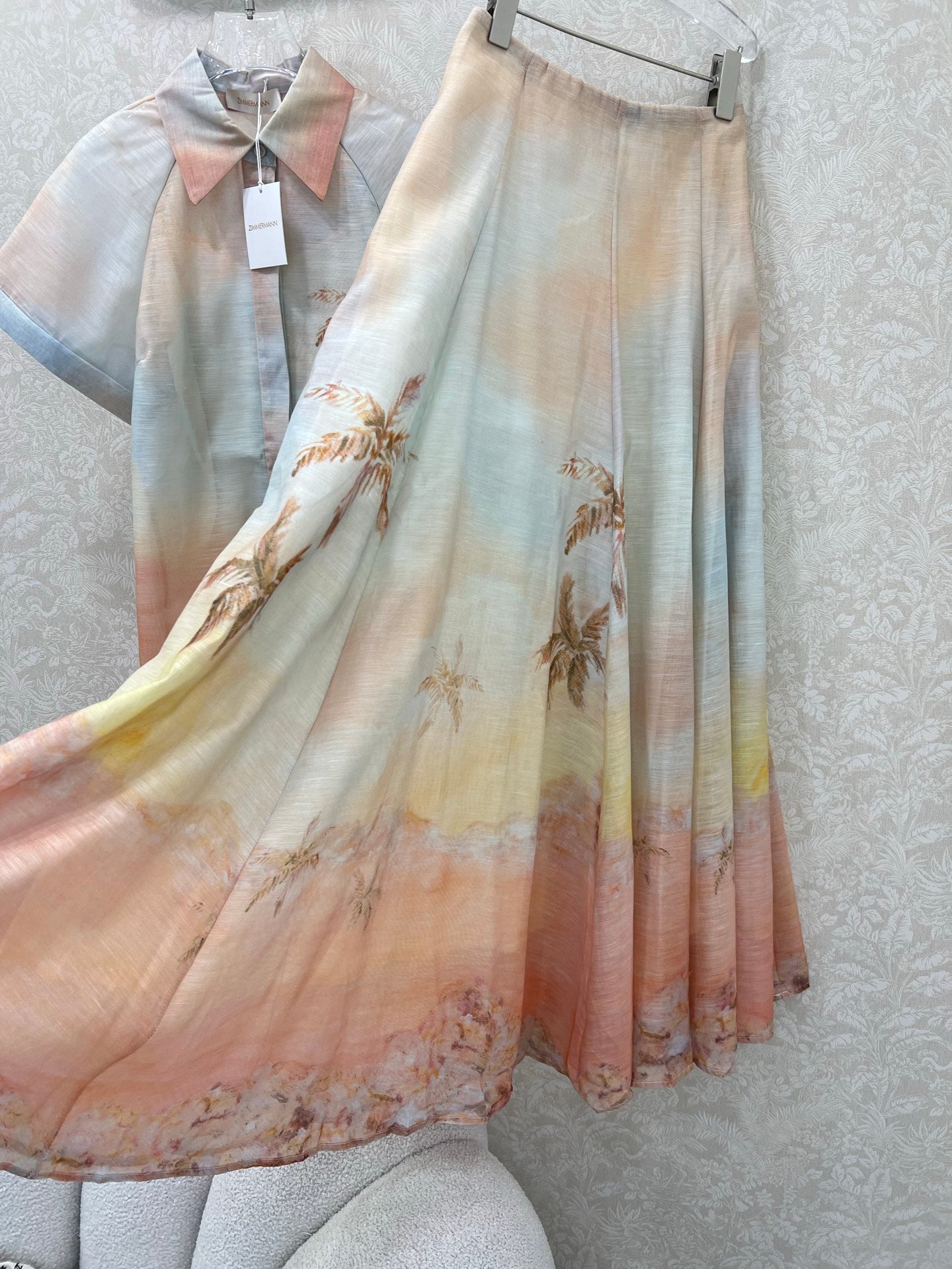 ZIMMERMANN SHORT-SLEEVE SHIRT AND HIGH-WAIST MAXI SKIRT SET 275079