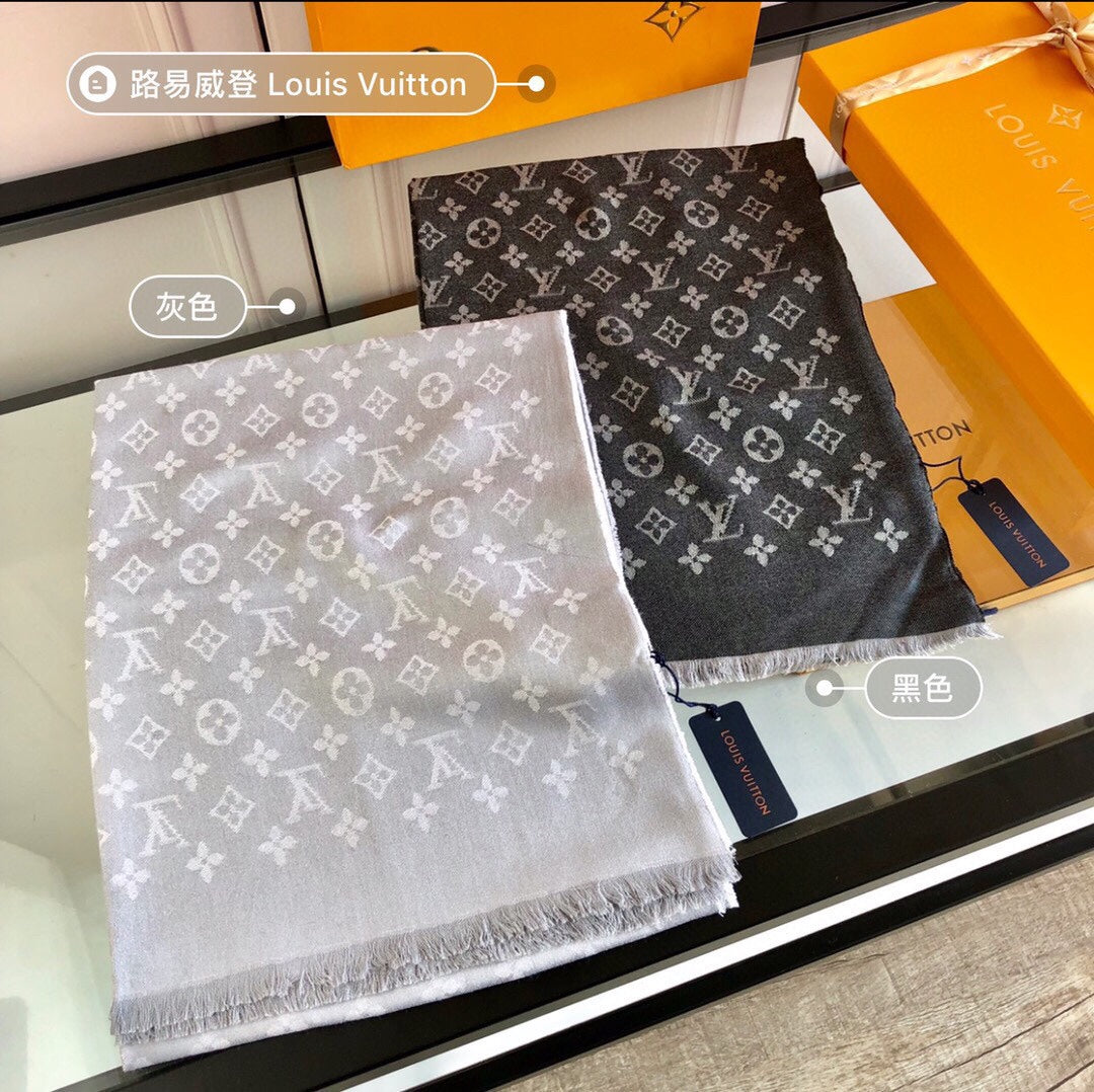 LOUIS VUITTON SCARF 200 CM IN BLACK CASHMERE 393009
