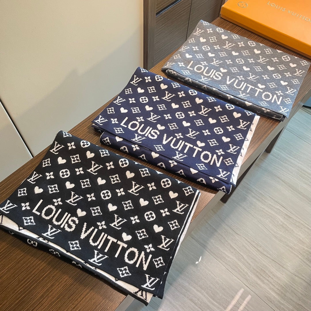 LOUIS VUITTON GAME ON SCARF 180 CM IN BLACK CASHMERE 394760