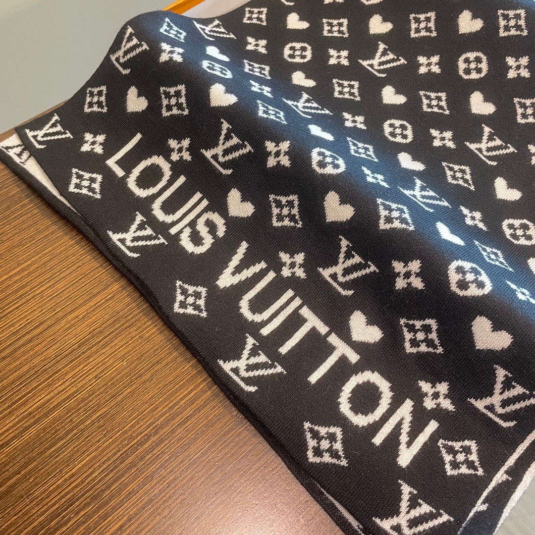 LOUIS VUITTON GAME ON SCARF 180 CM IN BLACK CASHMERE 394760