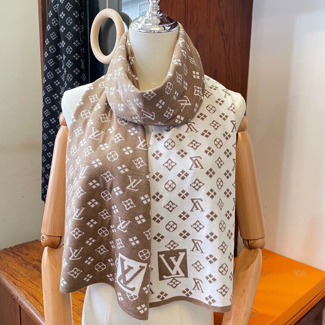 LOUIS VUITTON AMAZINGRAM SCARF 200 CM IN CAMEL BEIGE WOOL AND SILK 396530
