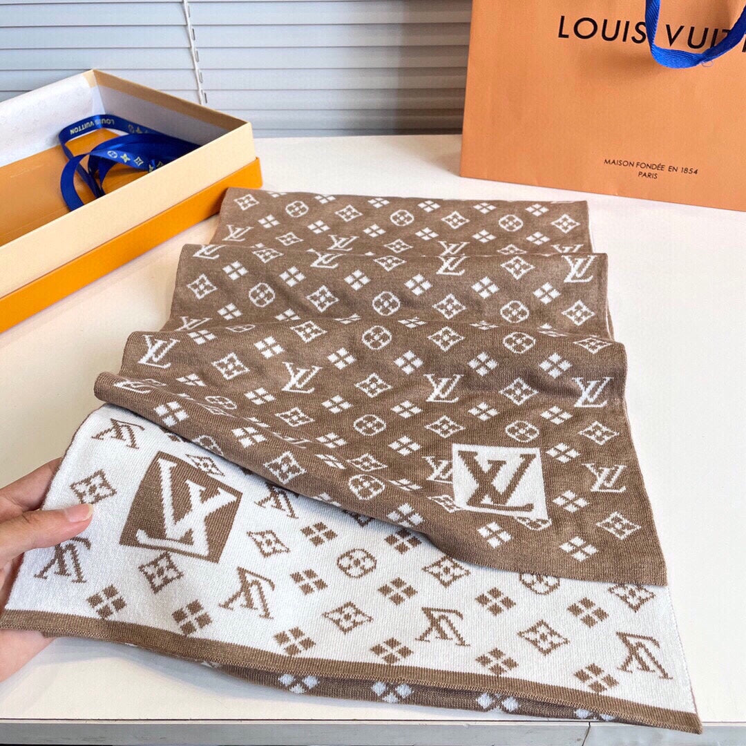 LOUIS VUITTON AMAZINGRAM SCARF 200 CM IN CAMEL BEIGE WOOL AND SILK 396530