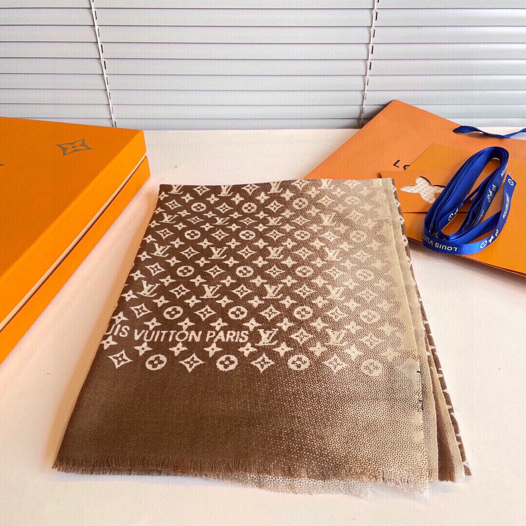 LOUIS VUITTON SCARF 200 CM IN PERU BROWN MIX WHITE CASHMERE 398522