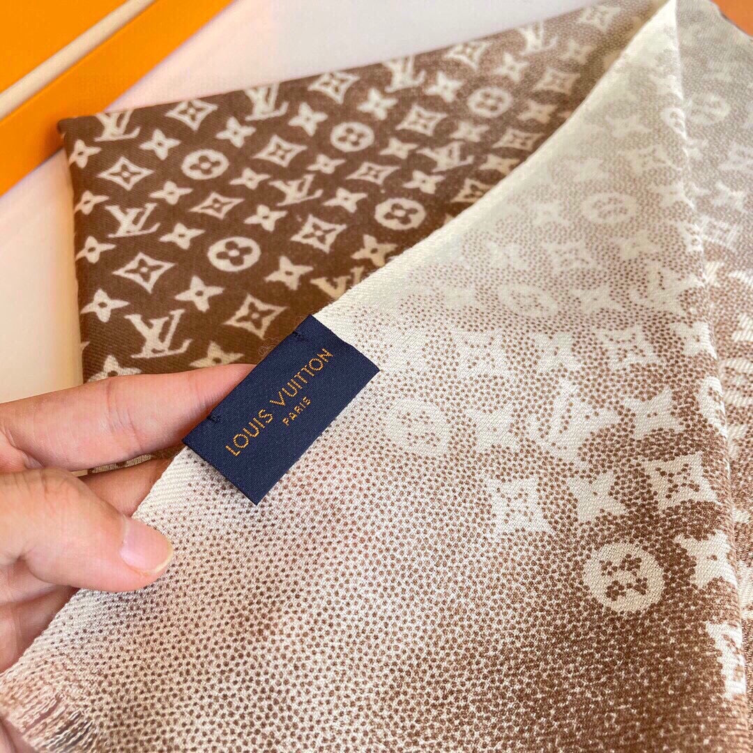 LOUIS VUITTON SCARF 200 CM IN PERU BROWN MIX WHITE CASHMERE 398522
