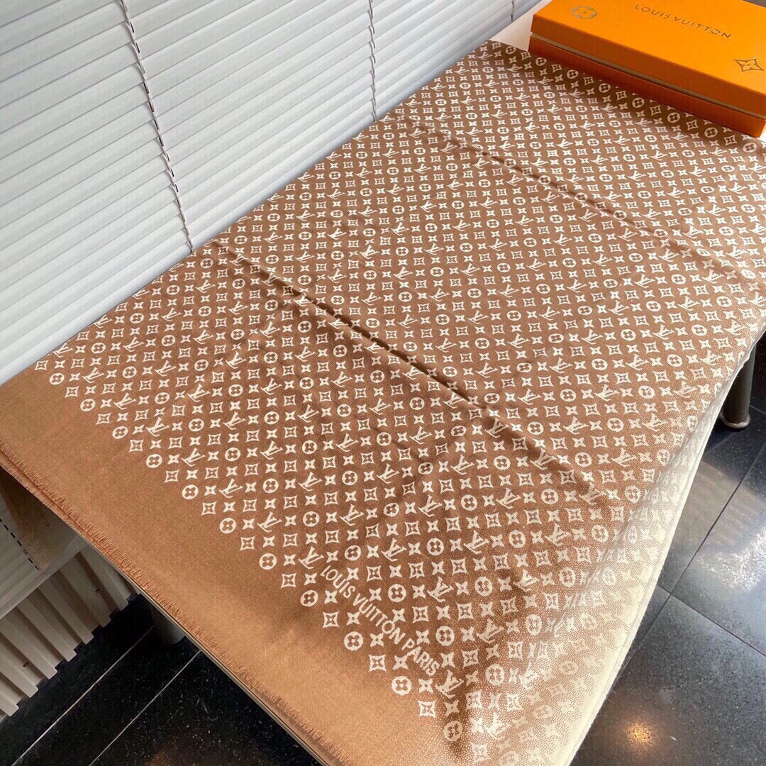 LOUIS VUITTON SCARF 200 CM IN PERU BROWN MIX WHITE CASHMERE 398522