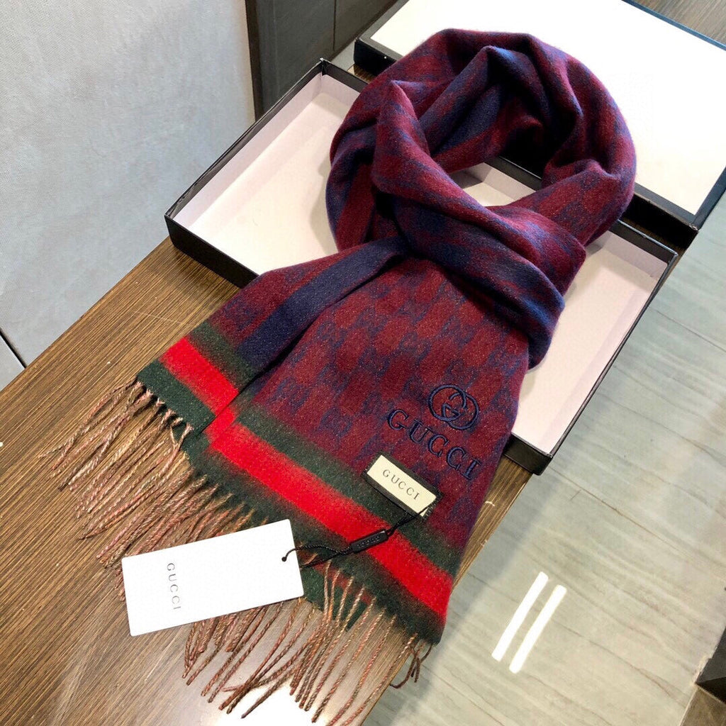 GUCCI SCARF 180 CM IN SCARLET RED MONOGRAM CASHMERE 405326