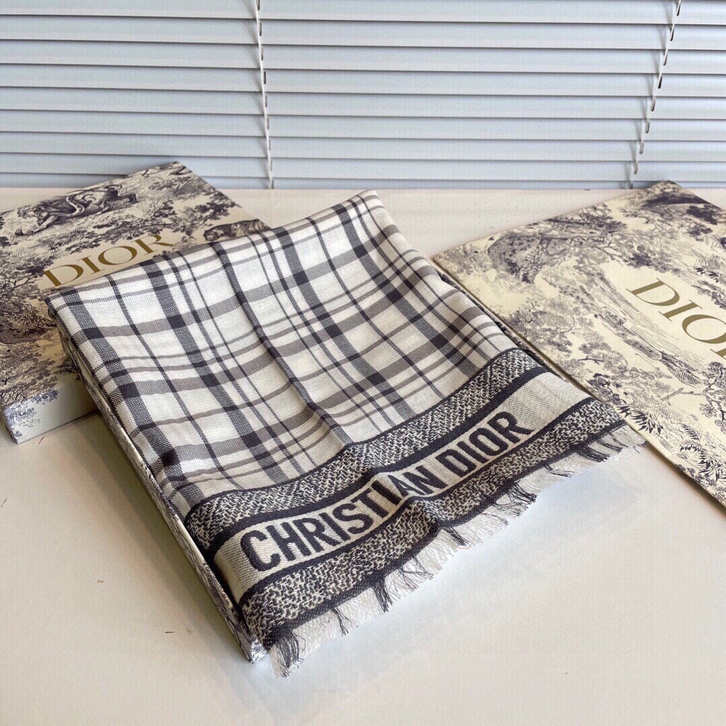 DIOR SCARF 200 CM IN BLACK MIX WHITE CASHMERE AND SILK 418334